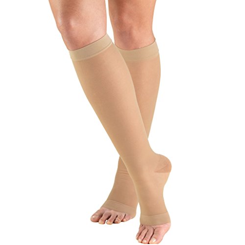 Truform Sheer Compression Stockings for Women 15-20 mmHg Knee High Open Toe 20 Denier Medium