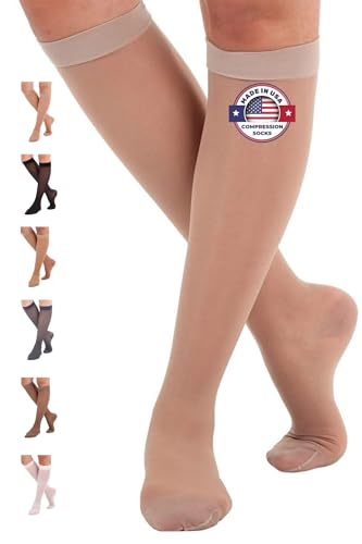 ABSOLUTE SUPPORT Sheer Compression Socks for Women 15-20 mmHg Made in USA - A101 ABSOLUTE SUPPORT Knee High Stockings fo