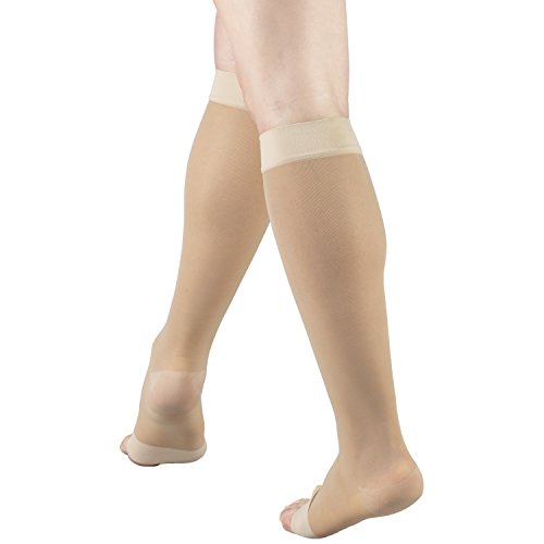 Truform Sheer Compression Stockings for Women 15-20 mmHg Knee High Open Toe 20 Denier Medium