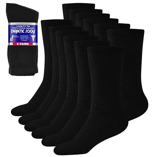 Debra Weitzner Diabetic Socks For Men and Women Loose Fit Non-Binding Cotton Crew Socks - Diabetes Comfort, Breathable,