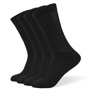 Diabetic Men's Loose Fit Crew Socks, Non-Binding Top, Seamless Toe, Breathable Soft Coolmax, 4 Pairs Diabetic Men's Lo