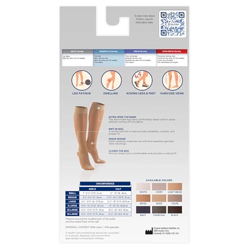 Truform Sheer Compression Stockings for Women 15-20 mmHg Knee High Open Toe 20 Denier Medium