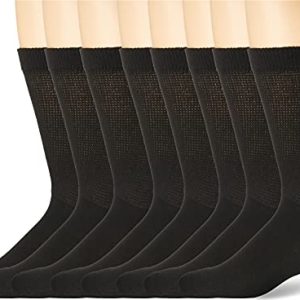 MediPeds Mens Extra Wide Non-Binding Top Crew Socks With Coolmax Fiber | Black, 8 Pairs
