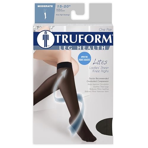 Truform Sheer Compression Stockings for Women 15-20 mmHg Knee High Open Toe 20 Denier Medium