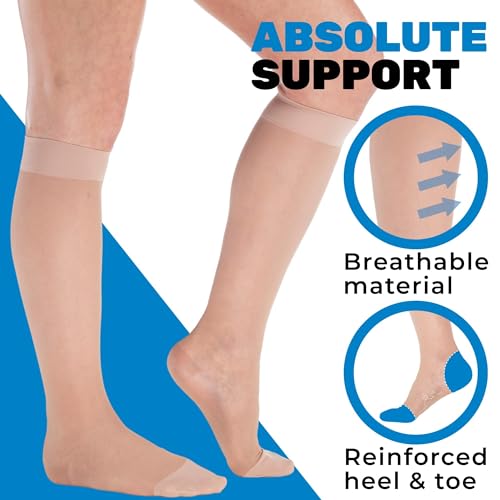 ABSOLUTE SUPPORT Sheer Compression Socks for Women 15-20 mmHg Made in USA - A101 ABSOLUTE SUPPORT Knee High Stockings fo