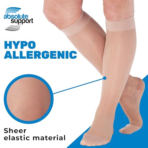 ABSOLUTE SUPPORT Sheer Compression Socks for Women 15-20 mmHg Made in USA - A101 ABSOLUTE SUPPORT Knee High Stockings fo