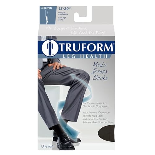Truform Compression Socks for Men, 15-20 mmHg, Black, X-Large Truform Men's Knee High Compression Socks, 15-20 mmHg, Bla