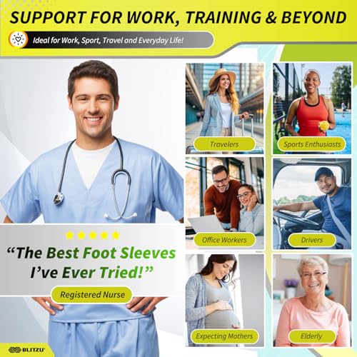 BLITZU Compression Socks for Plantar Fasciitis and Achilles Tendonitis Black L-XL BLITZU Compression Socks for Arthrit