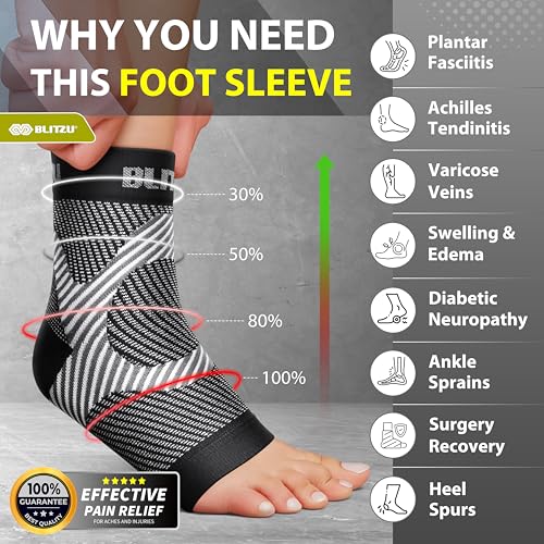 BLITZU Compression Socks for Plantar Fasciitis and Achilles Tendonitis Black L-XL BLITZU Compression Socks for Arthrit