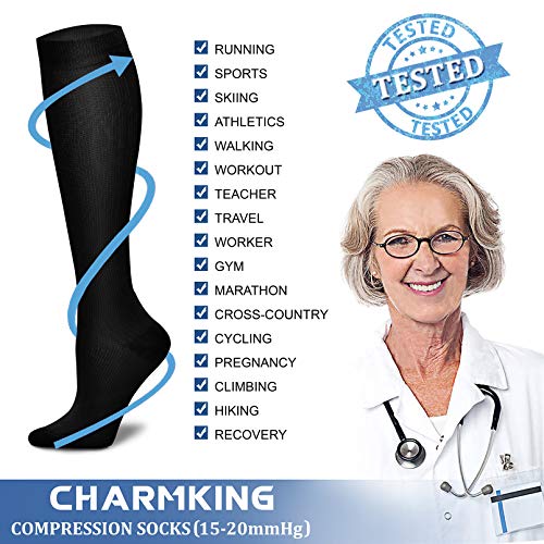 CHARMKING Compression Socks for Women & Men Circulation Support Athletic Running Hiking 15-20 mmHg (8 Pairs) Best Circul
