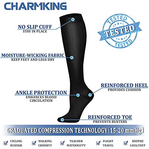CHARMKING Compression Socks for Women & Men Circulation Support Athletic Running Hiking 15-20 mmHg (8 Pairs) Best Circul